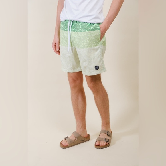 Brooklyn Cloth Other - 7" Spotted Stripes Swim Short, Green Swim Shorts,Men’s 2‎ pocket shorts,SZ M